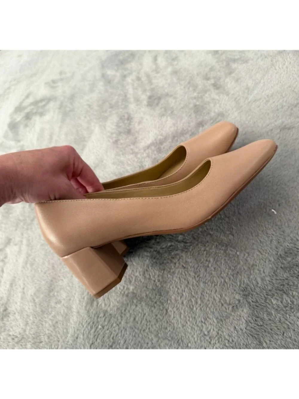 Naturalizer Karima Nude Square Toe Block Heel Shoes Womens 6.5 Leather Beige